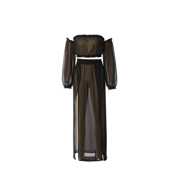 LMLYSoH Women Clothing Set, Long Sleeve Off Shoulder Tops and Cover Up Skirt Two-piece Suit for Beach Vacation Travelling