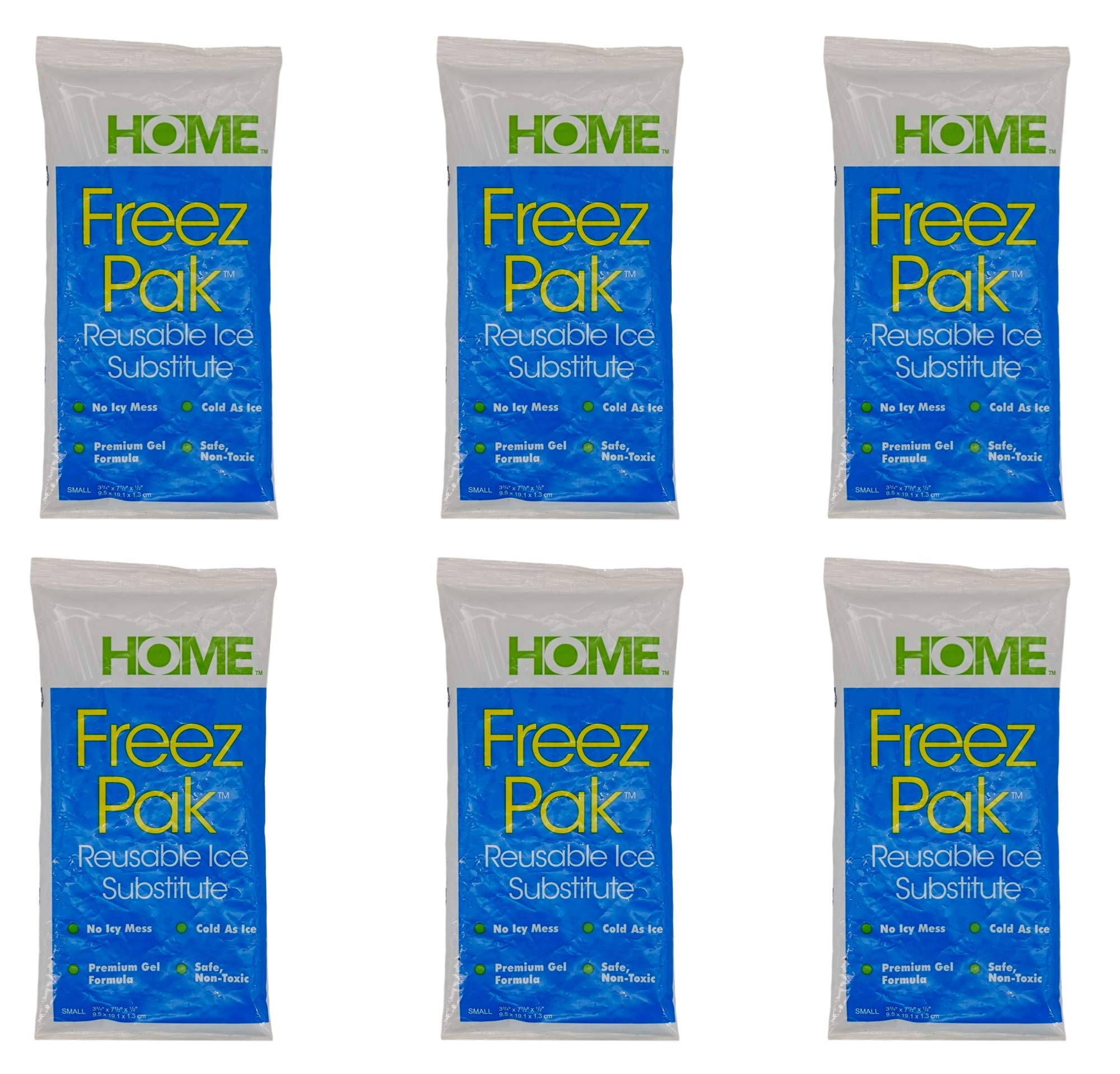 Freez Pak Reusable Ice Gel Substitute (Set of 6, 3.75 in x 7.5 in x 1/2