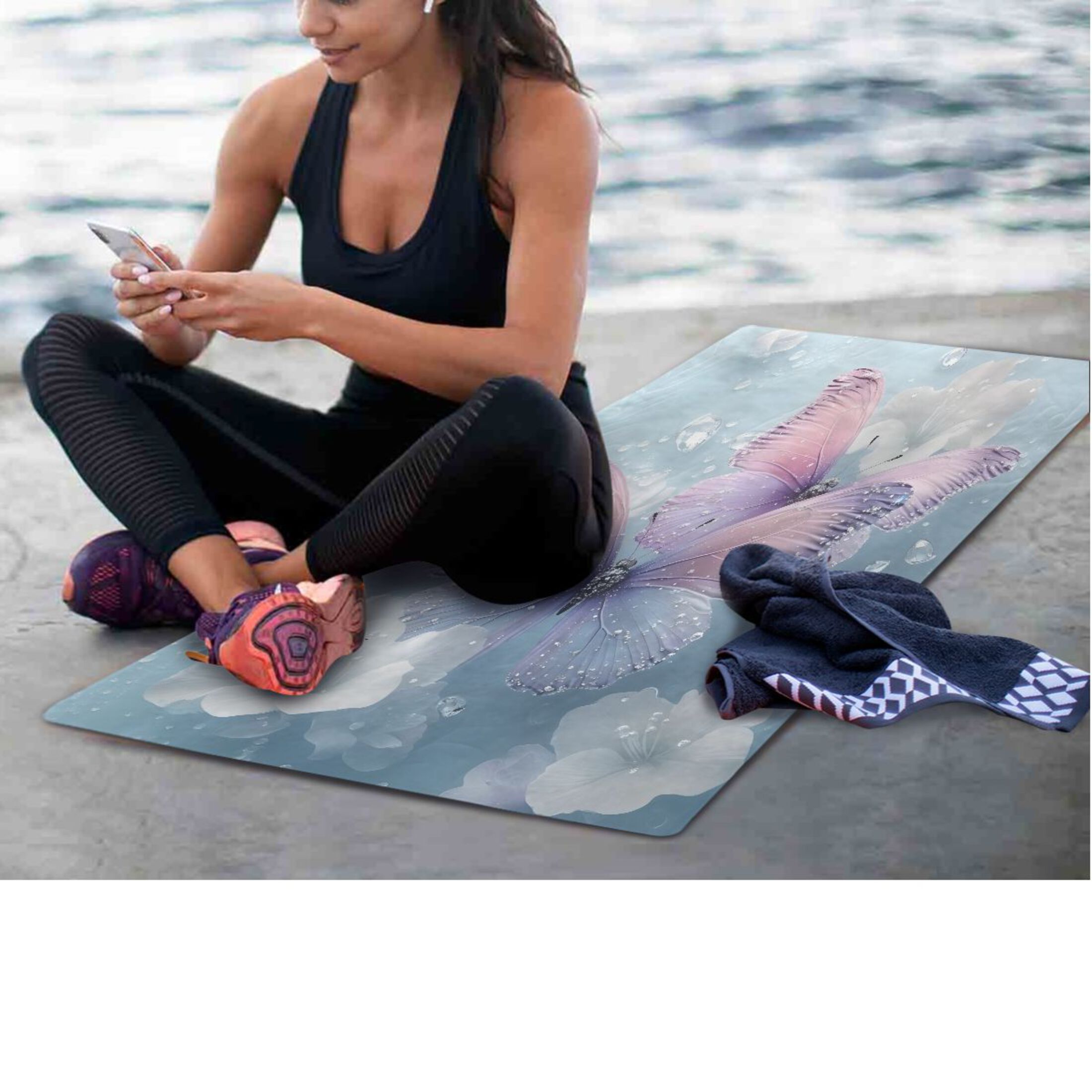 BZSMCE Yoga Mat Women Fitness Mat Lavender Dew Butterfly Pattern