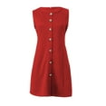 thumbnail image 4 of Women's Spring/Summer Sleeveless Round Neck Solid Color Short Dress With Buttons plus Size Dresses for Women Midi Dress with Jacket Dress for Women Party Night plus Formal Midi Dresses for Women, 4 of 4