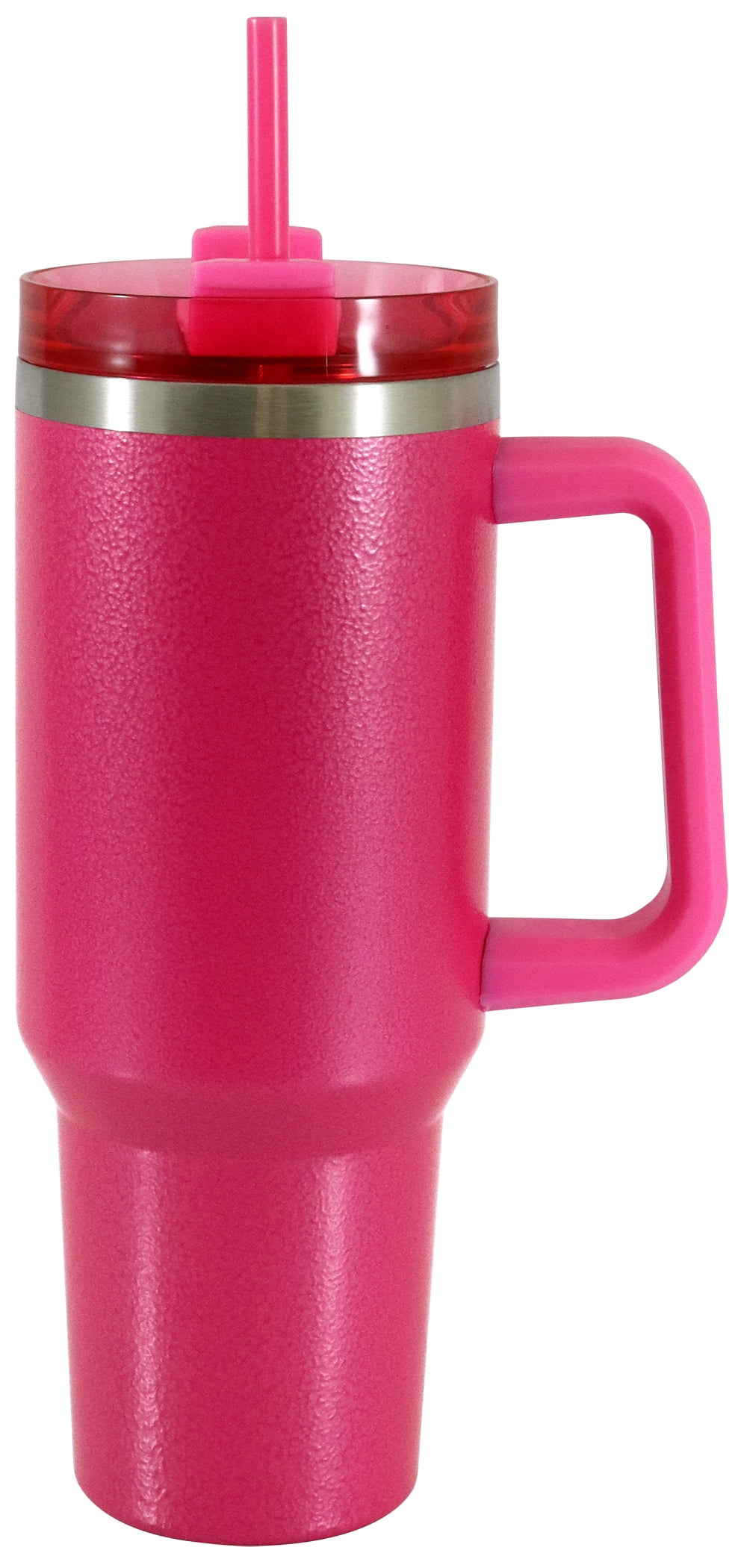 (2 pack) Mainstays 40 oz Stainless Steel Tumbler with Straw and Handle, Double-Wall Insulated, Pink Hammertone