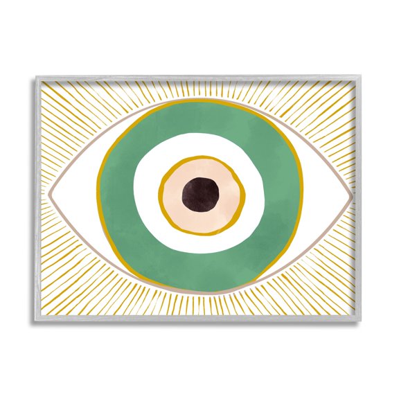 Stupell Industries Green Modern Evil Eye Symbol Abstract Painting Gray Framed Art Print Wall Art