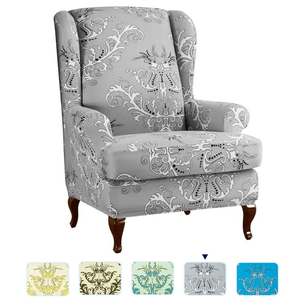 Subrtex Stretch 2 Pieces Vector Floral Wing Chair Slipcovers Gray Walmart Com Subrtex Stretch 2 Pieces Vector Floral Wing Chair Slipcovers Gray Walmart Com