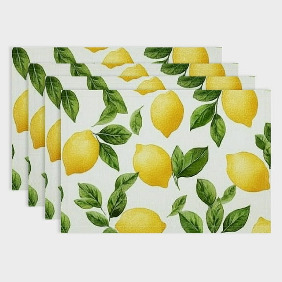 Shiartex Lemons Leaves Linen Cloth Dining Table Placemats Set of 4 for Birthday Parties, Christmas Restaurants, Buffets, Home Decoration 18x12in