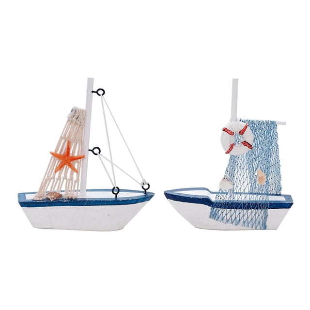 EeaseMX 2 piezas de adorno de velero de madera, estilo mediterráneo, modelo de velero, artesanía de madera, decoración de mesa para el hogar, velero para fiesta A y C