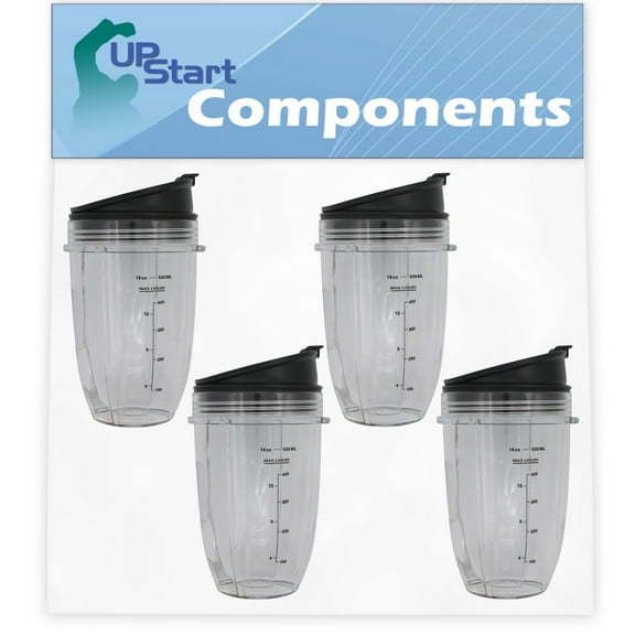 4 Pack UpStart Components Replacement 18 oz Cup with Sip No Seal Flip Lids for Ninja Nutri Ninja Pro BL450