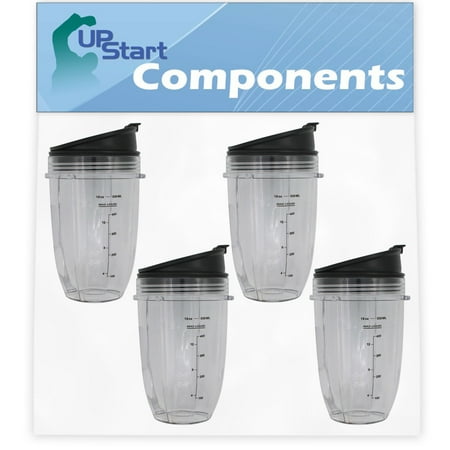 

4 Pack UpStart Components Replacement 18 oz Cup with Sip No Seal Flip Lids for Ninja Nutri Ninja Pro BL450