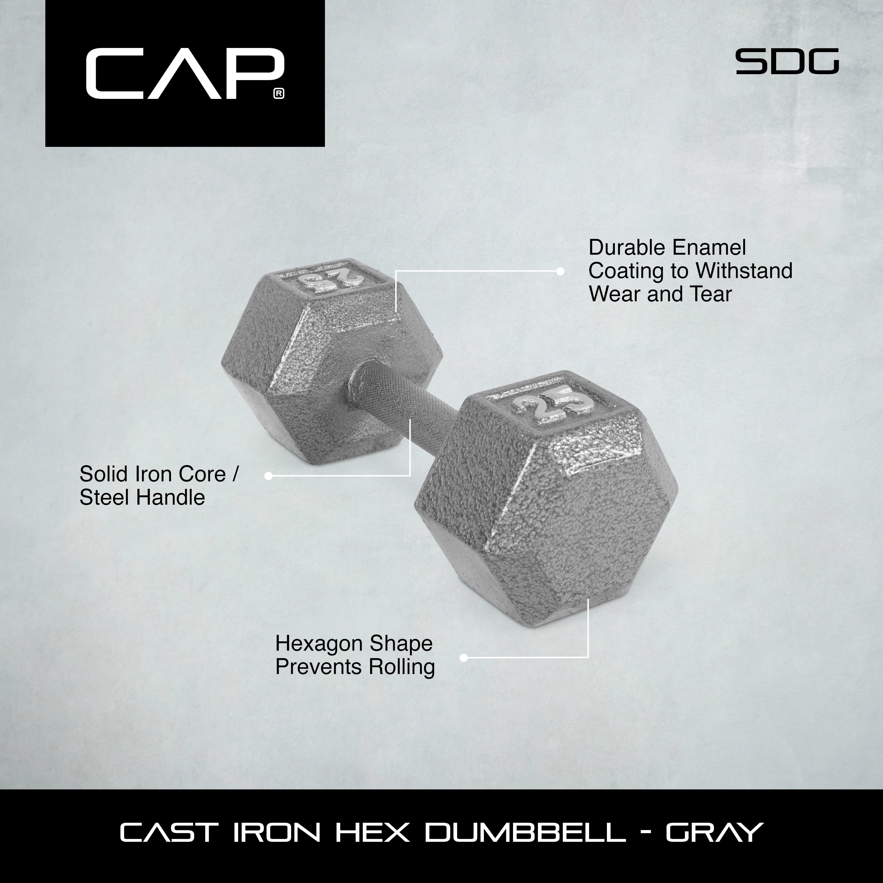 Details about   CAP Cast Iron Hex SINGLE Dumbbells choose 25; 30; 35; 40; 45; 50lb options 
