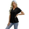 thumbnail image 5 of ECZHAW Eyelet Tops for Women Trendy Solid Color Versatile Short Sleeve Shirts Basic Business Casual V Neck Summer T-Shirts, 5 of 9