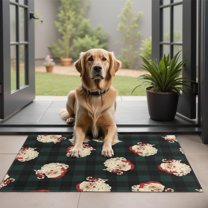 Green and Black Christmas Plaid Santa Pattern Door Rugs,Washable Non Slip Door Mats Indoor,Decorative Door Mats,Entry Mat Indoor for Entrance,Bedroom,Kitchen,Bathroom,20"x32"