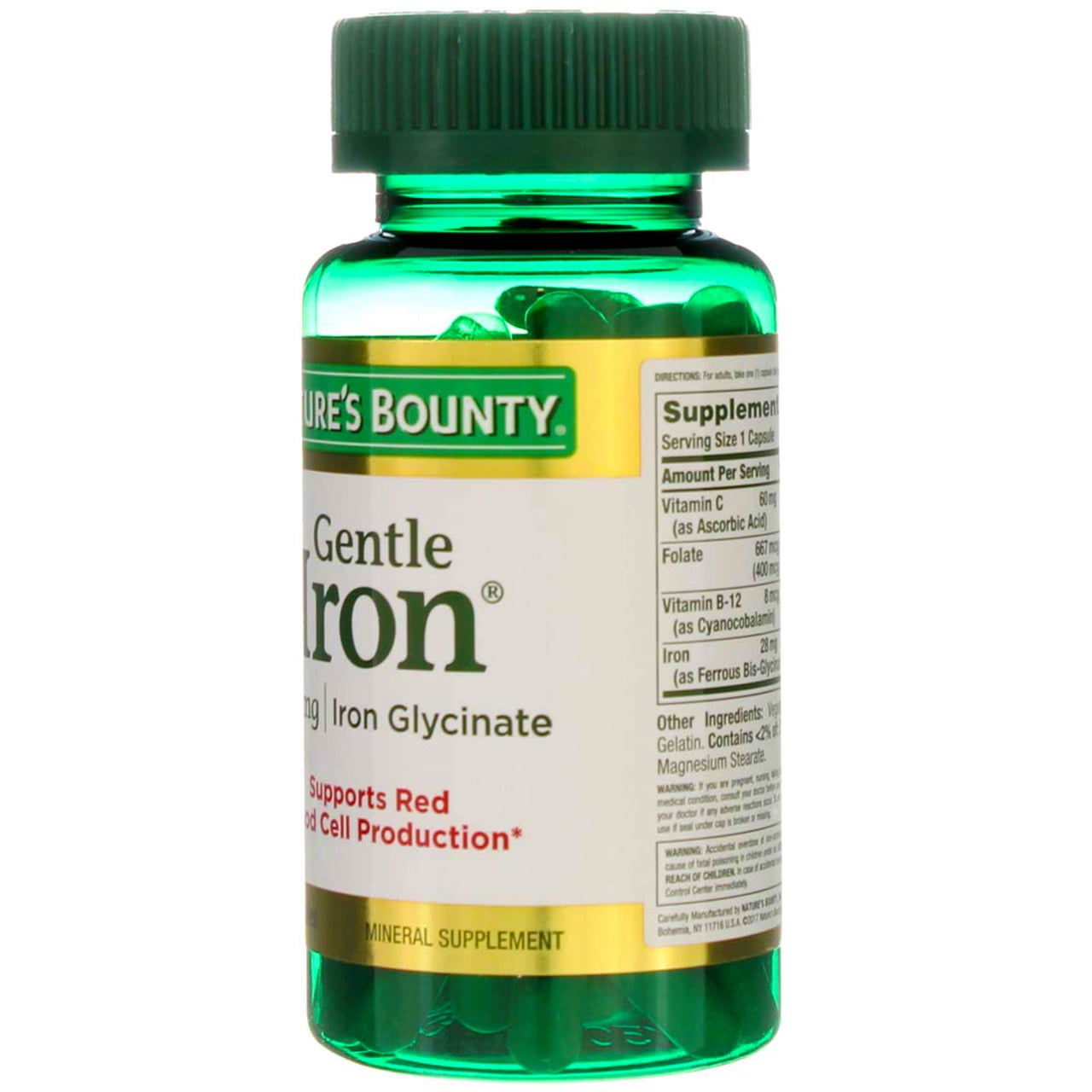 Nature's Bounty Gentle Iron Capsules, 28 mg, 90 Ct (5 pack) (Bundle)