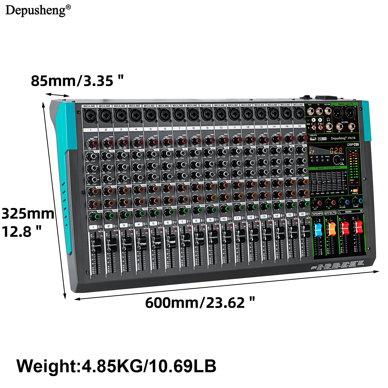 Depusheng PA16 Audio Mixer 16-Channel Mixing Console  48V 256DSP Reverb Effect Professional USB PC AUX Play Record Podcast Broadcast stage
