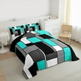 thumbnail image 3 of Feelyou Cyan Square Geometric Bedding Comforter Set, Vintage Artwork Abstract Twin Comforter Sets, Chic Rectangle Reversible Bedding Set, Luxury Bedroom Decor, 2pcs, 3 of 8