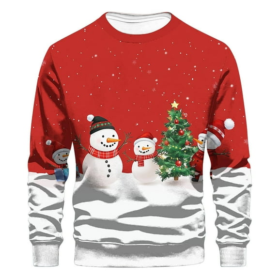 DODADAWANJ Christmas Crewneck Sweatshirt for Men Snowman Printing Long Sleeve Pullover Big and Tall Hoodie for Holiday Daily Workout M