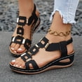 thumbnail image 4 of Rokment Women's Orthopedic Wedge Dressy Sandals with Arch Support Comfortable Platform Walking Summer Shoes Fashion Casual Metal Buckles Mules Slingback Mid Heels Dress Footwear Black Size 6, 4 of 7