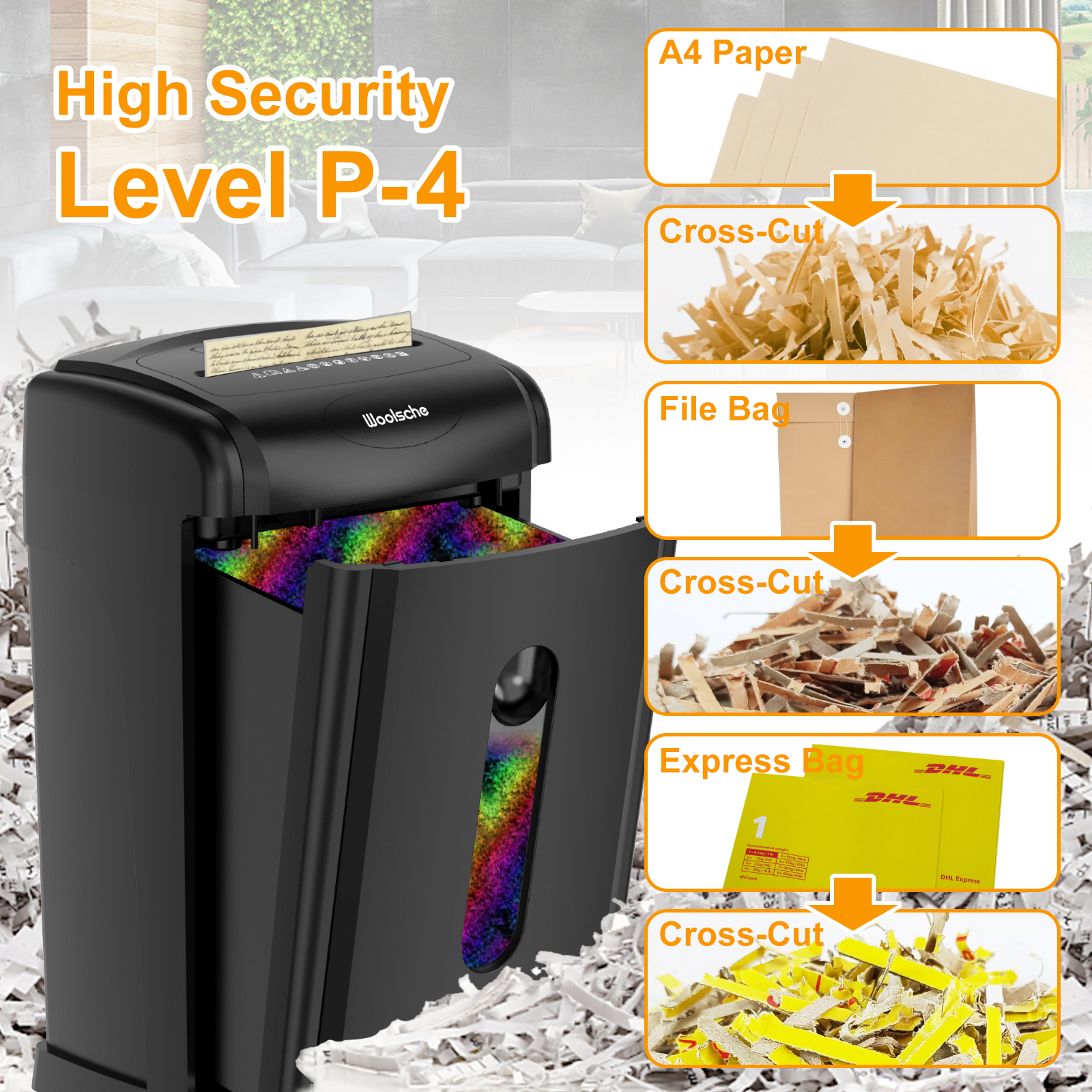 Paper Shredder 18-Sheet Cross Cut Shredder with 7.93-Gallon Pull Out Basket, P-4 Security Level