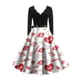 thumbnail image 5 of Valentine Dress for Women 1950S Retro Long Sleeve V-Neck Cocktail Dresses with Belt Love Heart Printing A-Line Dress Pink 2XL, 5 of 5