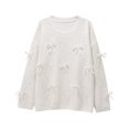 thumbnail image 5 of Bibifish Womens Sweater Solid Diamond Pattern Knit Sweater With Bow Detail Round Neck Loose Soft Casual Daily Outings Cute Pullover Sweater, 5 of 5