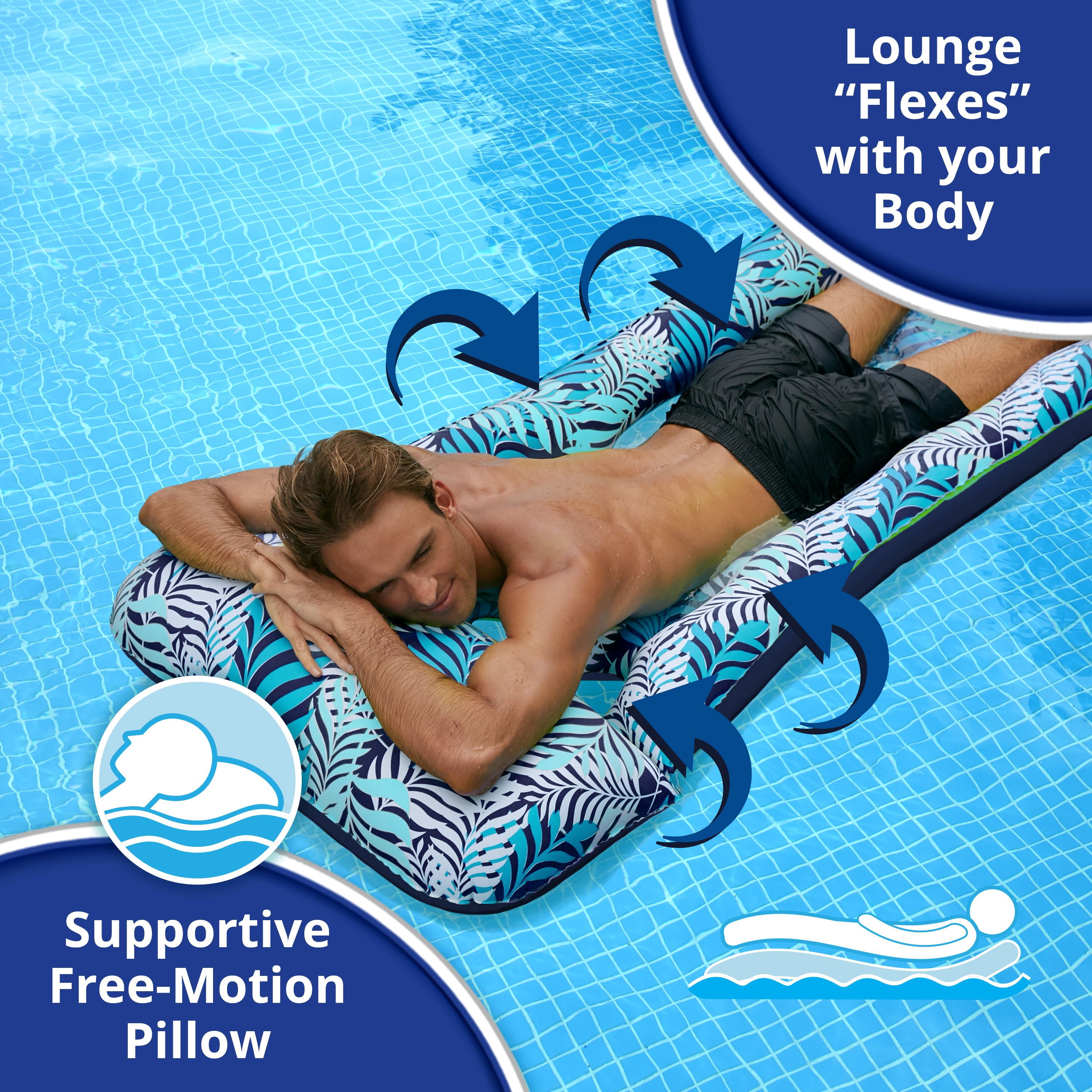Aqua Leisure Inflatable Pool Float Water Contour Cooling Lounge, Blue Ferns