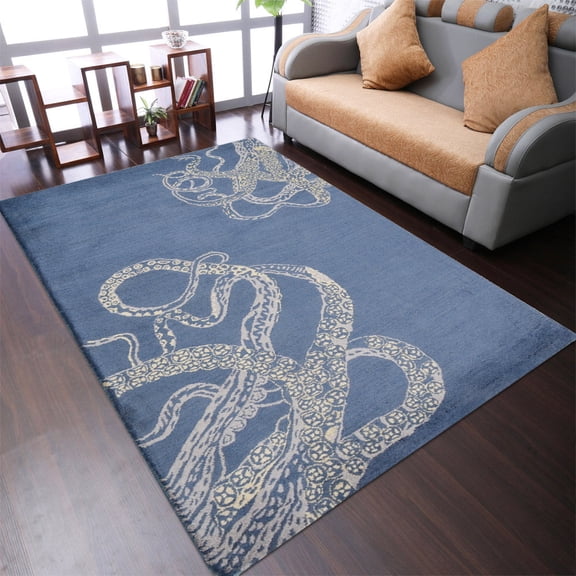 Rugsotic Carpets Hand Tufted Wool Eco-Friendly 5'x8' Area Rugs Rectangle Blue Beige Contemporary Modern High Pile Thick Handmade Anti Skid Indoor Rug for Living Room, Bedroom K00512