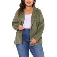 thumbnail image 1 of Chaqueta de mujer de talla grande Agnes Orinda de ante sintético, con mangas largas, solapa de muesca y botones, abrigo 2X en verde militar, 1 of 6