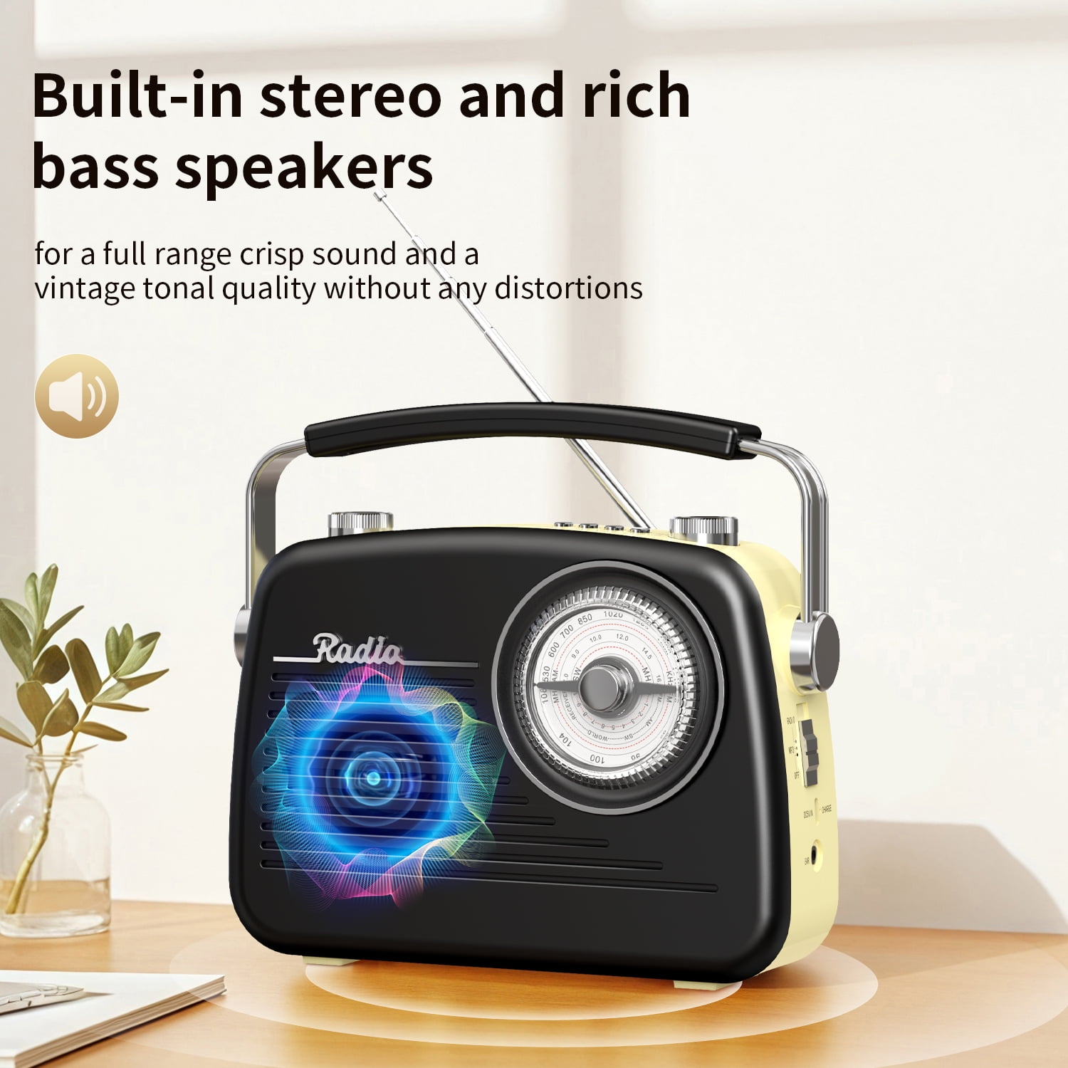 UMUTOO Portable Radio AM FM SW, Small Vintage Retro Radios with Headphone Jack, Rechargeable Battery Bluetooth Speaker, for Home, Outdoor, Gifts, Elderly