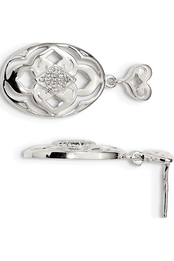 Sterling Silver Cz Open Oval Post Earrings (28.5 X 14) Made In Mexico qe13055