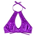 thumbnail image 2 of RUNQHUI Women's Shiny Metallic Keyhole Crop Top Halter Backless Rave Bandeau Vest Bra Clubwear Purple One Size, 2 of 6
