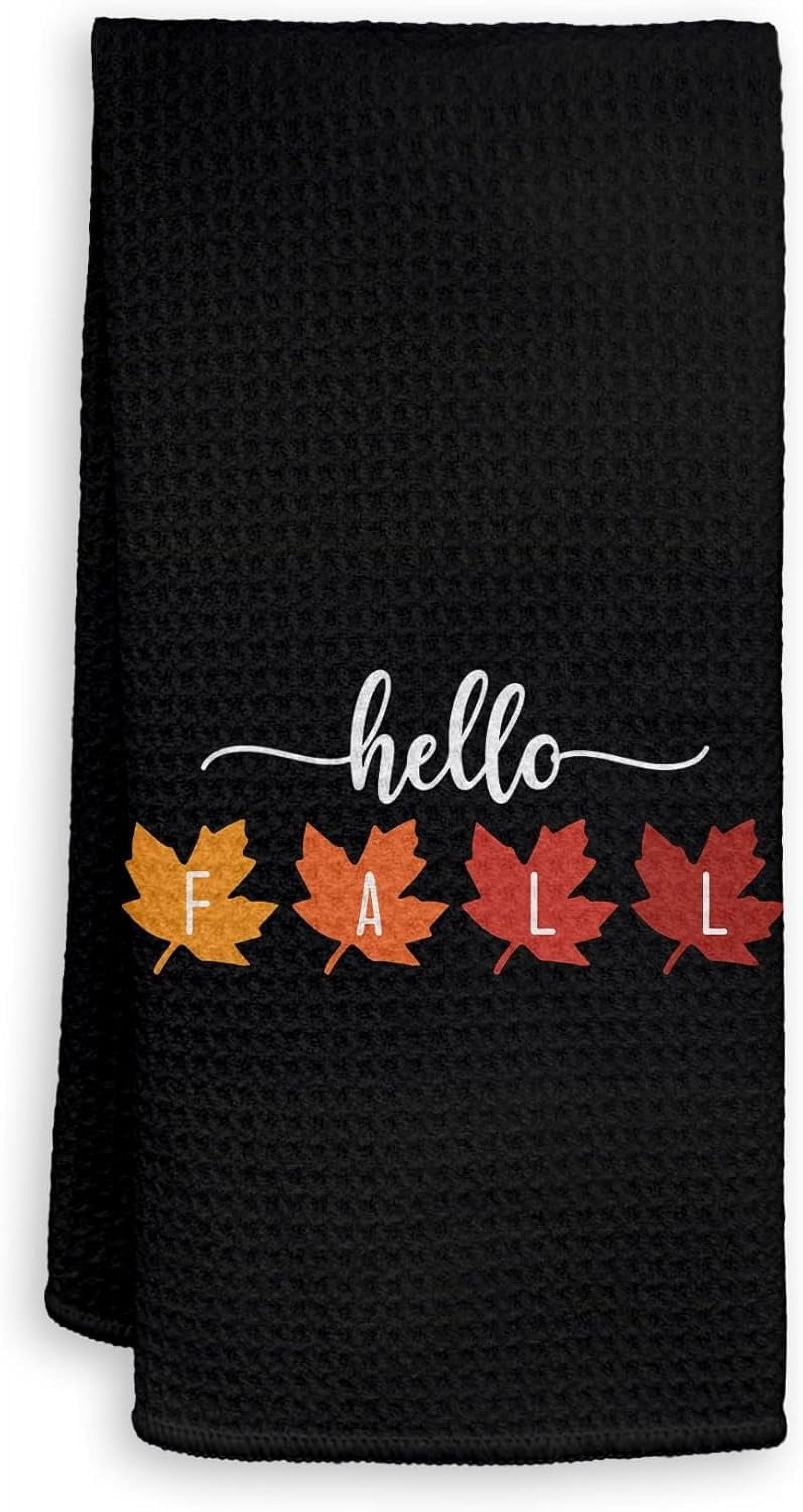 HIWX Fall Maple Leaf Decorative Hand Towels - 16x24 Inch Waffle Weave Kitchen & Bath Towels (Black)