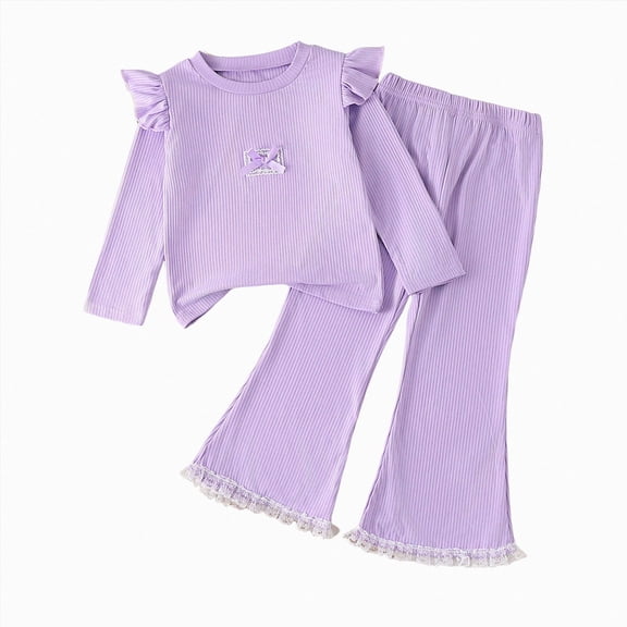 HFHAPW Toddler Girl Clothes Graphic Sweatshirt Flared Pants 2Pcs Fall Outfits for Little Girls Clothing Set,7 Y