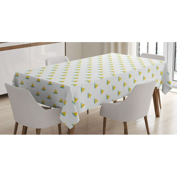 Sailboat Tablecloth, Modern Design Simplistic Style Sailing Boat with Egg Yolk Canvas Sails, Rectangle Satin Table Cover Accent for Dining Room and Kitchen, 52" X 70", Seafoam and Yellow, by Ambesonne