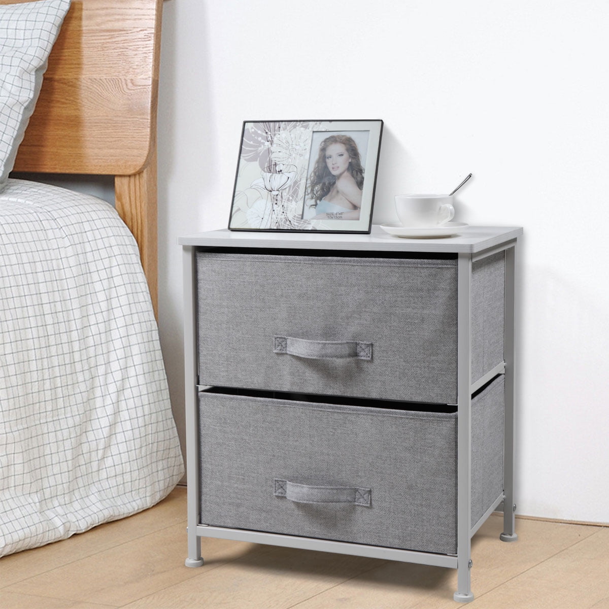 Living Room Kids Room Dorm Room Storage Wardrobe Cabinet with 4 Grey Fabric Drawers and Metal Frame Dresser Storage Drawer Unit with Adjustable Feet Chest of Drawers for Closet Bedroom Hallway 