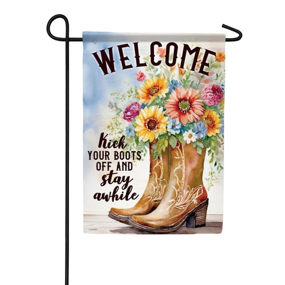 Carson Western Boots Sunflower Garden Flag, 12.5 x 18 inch Double Sided, Kick Your Boots Off Stay Awhile Banner, Country Farmhouse Outdoor Decor, Summer Yard Decoration Wildflower