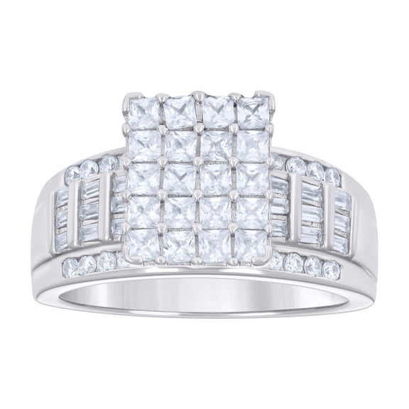 Sterling Silver Womens Baguette 1.58 Cttw Round 0.33 Cttw Moissanite Cinderella Bridal Anniversary Wedding Engagement Band Ring Size 10