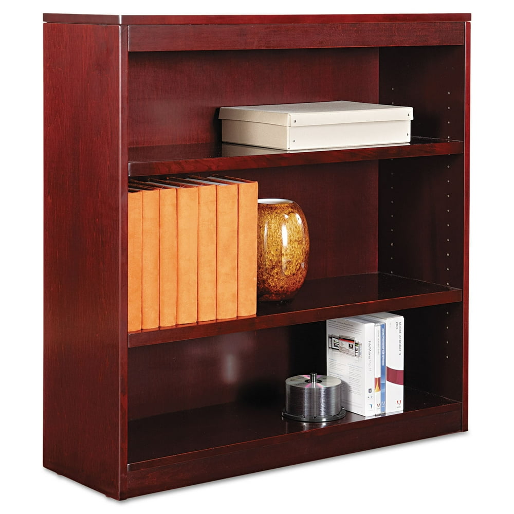 Alera Square Corner Wood Veneer Bookcase, Threeshelf, 35.63"w X 11.81
