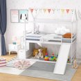 thumbnail image 5 of Gymax Loft Bed w/ Slide & Storage Staircase Twin Over Twin House-shaped Bunk Bed White, 5 of 10