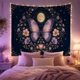thumbnail image 2 of Butterfly Beneath a Full Moon and Floral Wreath, Dreamy Boho for Celestial Art Lovers, Botanical Wall Art, Housewarming Gift, Tapestry Wall Hanging for Bedroom and Living Room, 2 of 7