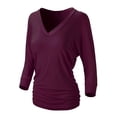 thumbnail image 3 of URBAN DAIZY Women's V-Neck 3/4 Sleeve Dolman Tops All Purpose Staple Draped Tunic with Side Shirring Ruched Shirt Blouse A71_AT5574V Burgundy 2XL, 3 of 6