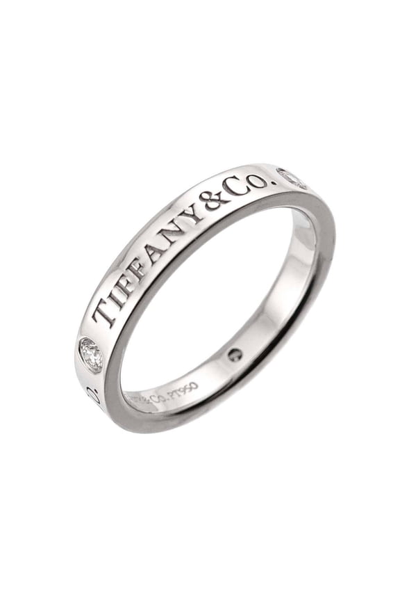 Pre-Owned Tiffany & Co. T&CO Flat Band Ring with 3 Diamonds, Platinum (Pt)