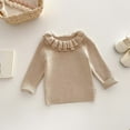 thumbnail image 2 of Swuxness Girls' Long Sleeve Knit Sweater, Toddler Fall Pullover Tops, Girls Solid Color Sweater with Ruffled Crew Neck Comfortable Casual Base Layer Top Soft Wear Khaki, 3-4 Years, 2 of 5