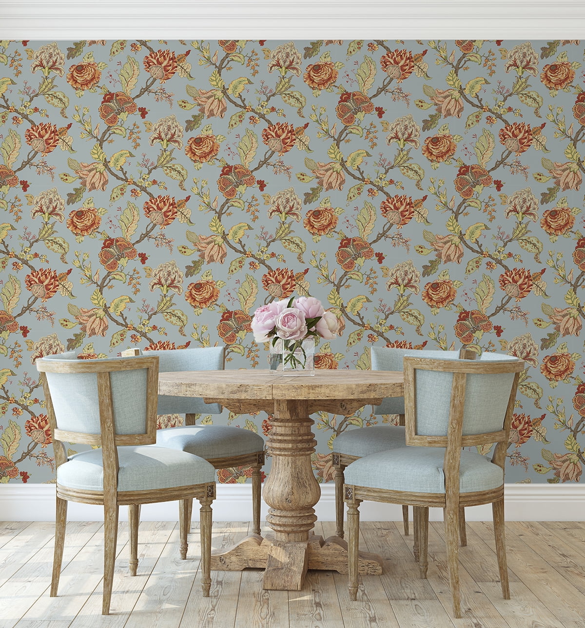 NextWall  Kianna Jacobean Peel and Stick Wallpaper 20.5 in. W x 18 ft. L - Blue Dusk