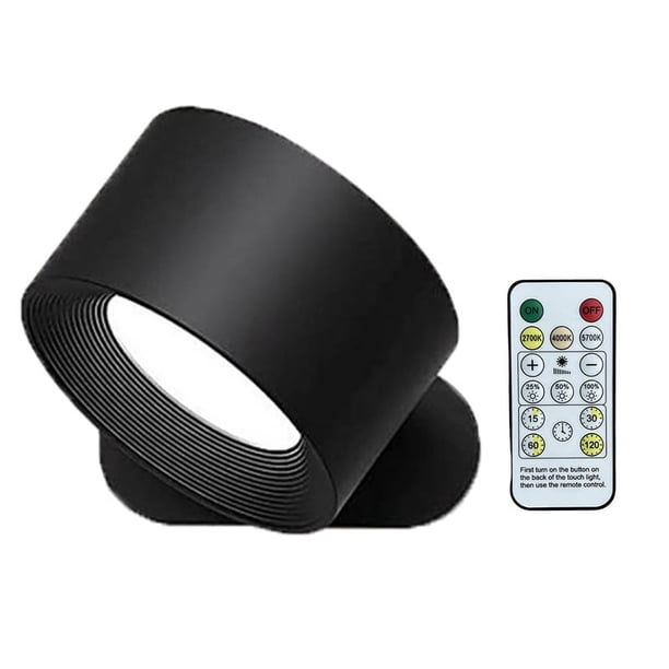 Apliques de Pared LED con Control Remoto y Táctil, Lámpara de Pared con 3 Temperaturas de Color y Luz Magnética Regulable de 360°, Color Negro
