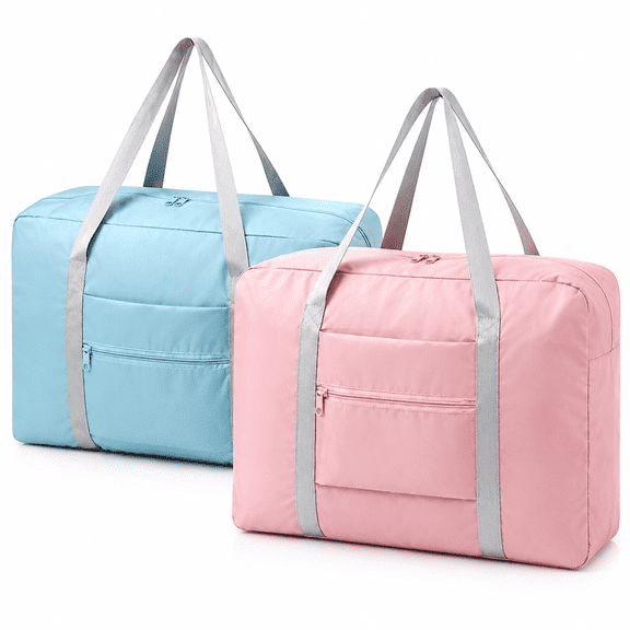 ELORIAH 2 pack Personal Item Bag 18x14x8 Foldable Travel Duffel Bag Tote Carry on Luggage Duffle Overnight for Women and Men