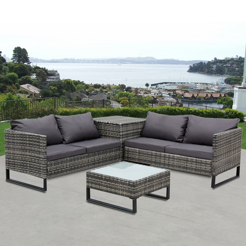 Patio Conversation Sets Clearance, 4 Piece Wicker Sectional Sofa Set