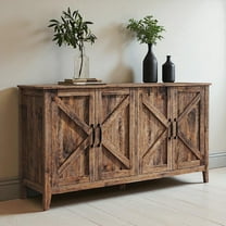 GZXS Freestanding 4-Door Storage Cabinet with Adjustable Interior Shelves, 59.06" Farmhouse Sideboard for Home Organization, Espresso