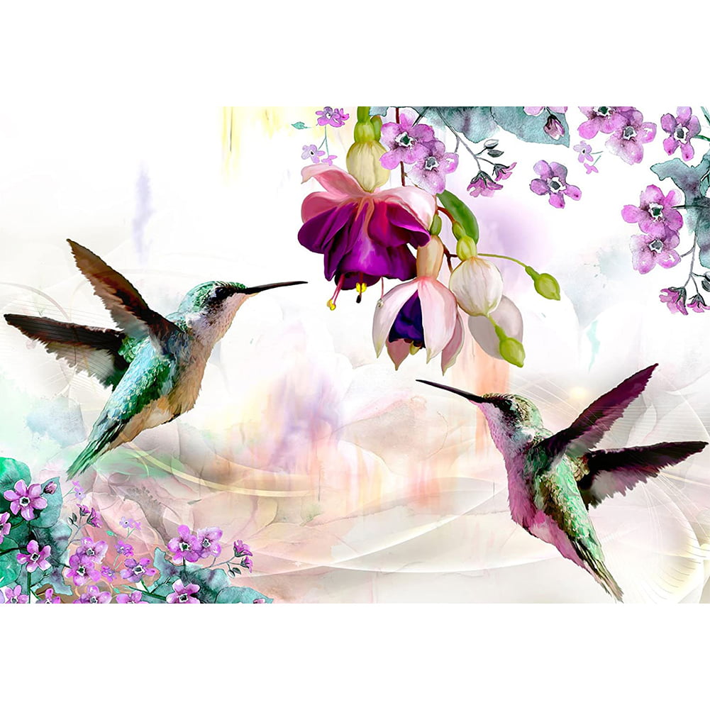 5D DIY Purple Flowers Hummingbird Diamond Painting Embroidery Cross Stitch Craft