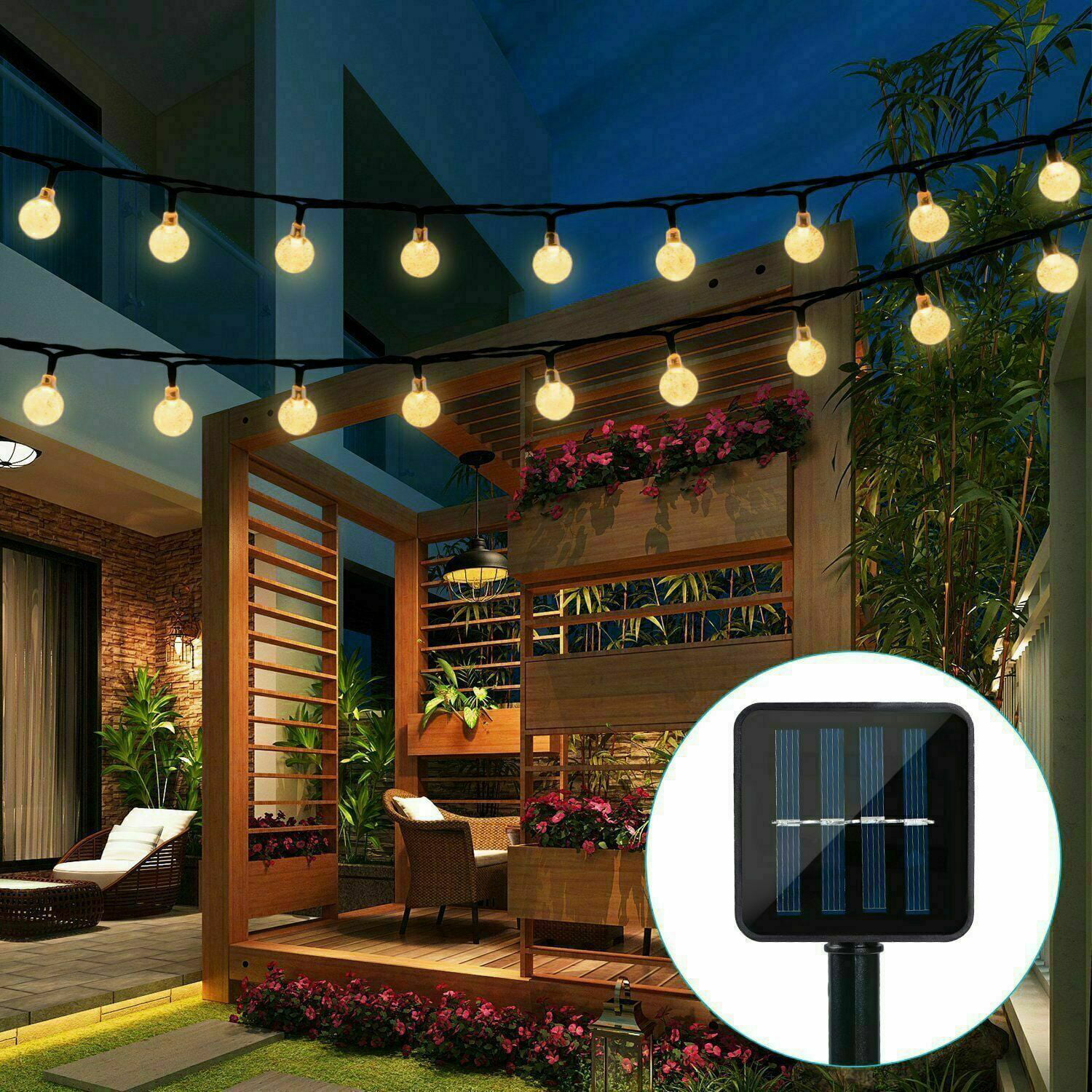LED Globe Solar String Lights Waterproof Indoor Outdoor Solar Patio Lamp 8 Modes 