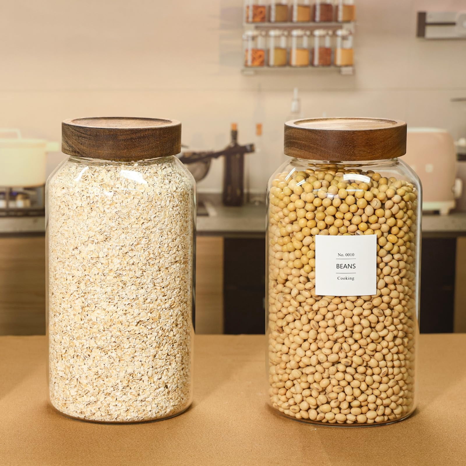88 Fl.oz Glass Food Storage Jars with Airtight Wood Lids, Set of 3