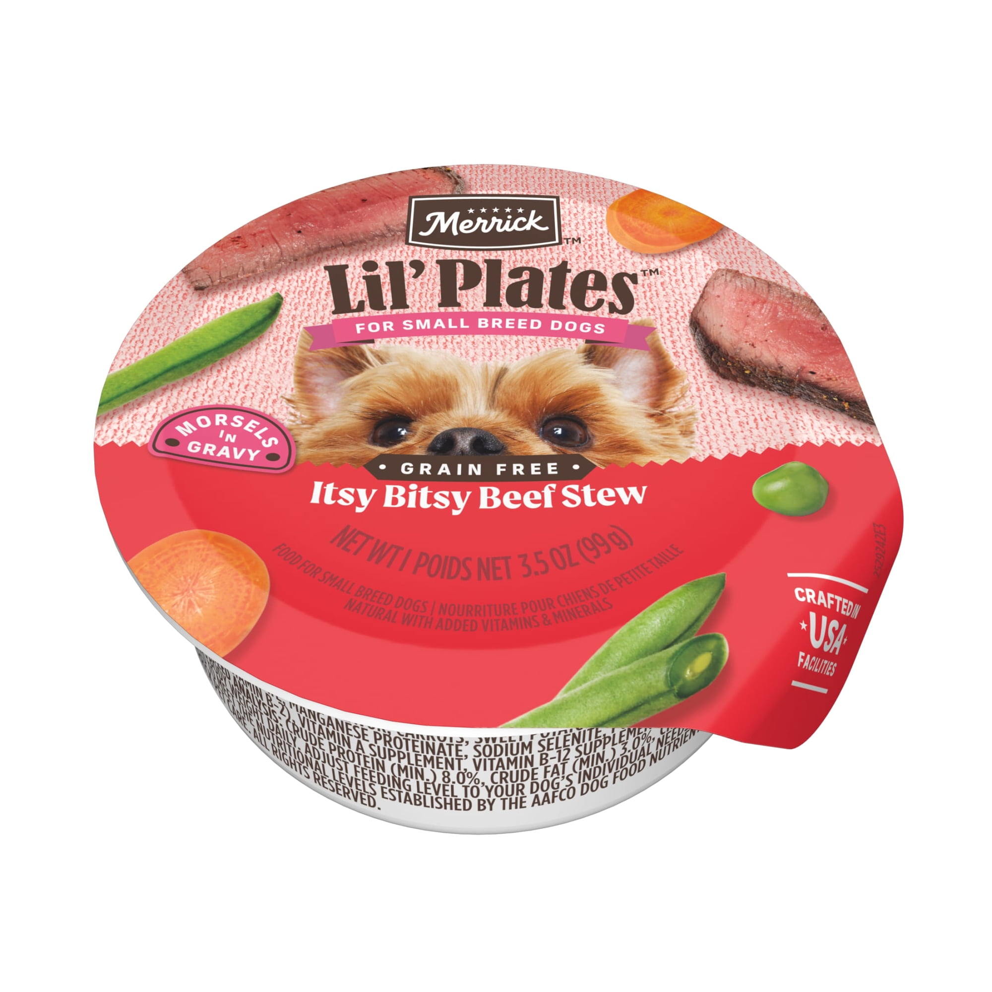 Merrick Lil' Plates Small Wet Dog Food, Grain Free Beef Stew in Gravy, 3.5 oz Tubs (12 Pack)