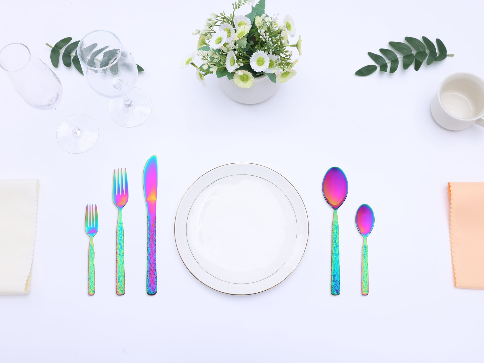 Unique Bargains Stainless Steel Flatware Set for Multiple Use Colorful 20pcs